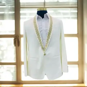 Men’s Premium White Blazer with Zardozi Work